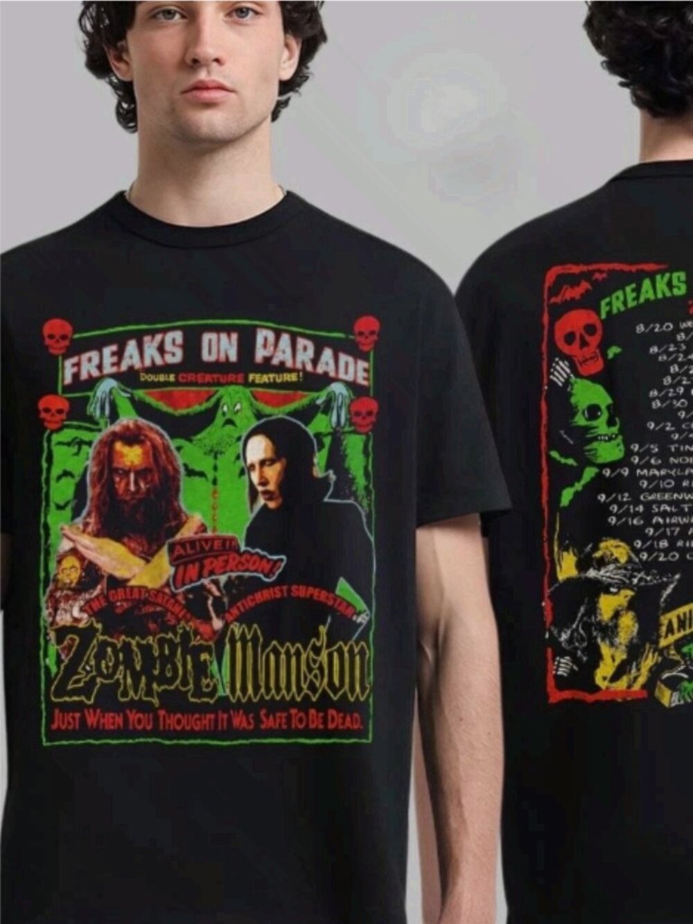 NWT Zombie Manson Freaks On Parade Tour 2026 Graphic Tee Black